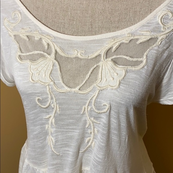 Free People Cream Peplum Short Sleeve Top - Picture 3 of 8
